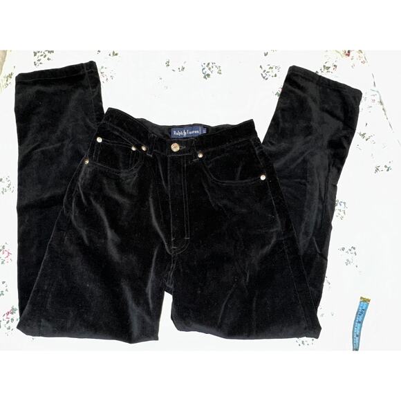 VINTAGE EIGHTIES RALPH LAUREN BLACK COTTON VELVET HIGH WAISTED JEANS 27 - Picture 1 of 10